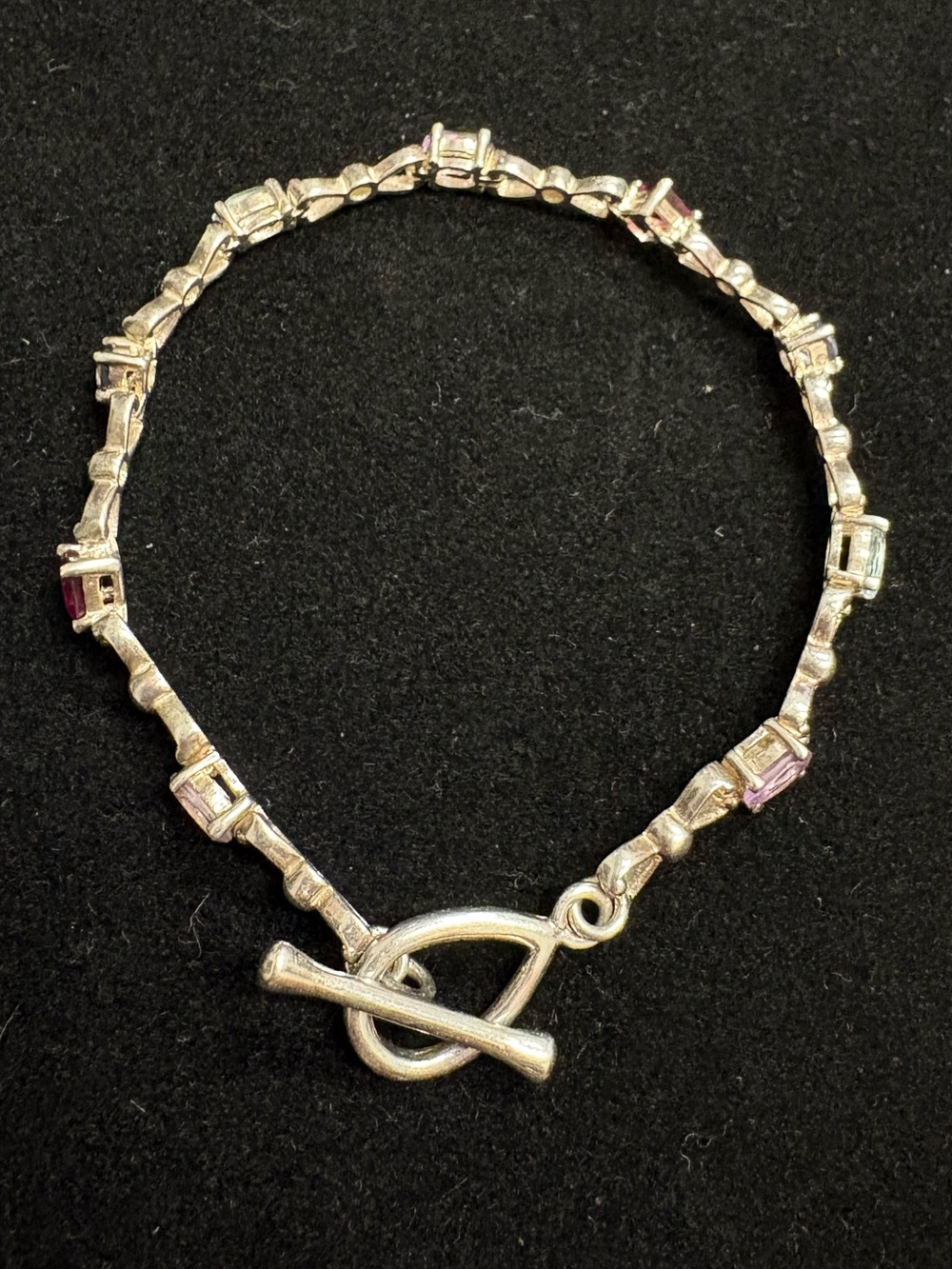 Multi gemstone 925 silver bracelet. Toggle clasp 7.25 inches - Picture 3 of 6
